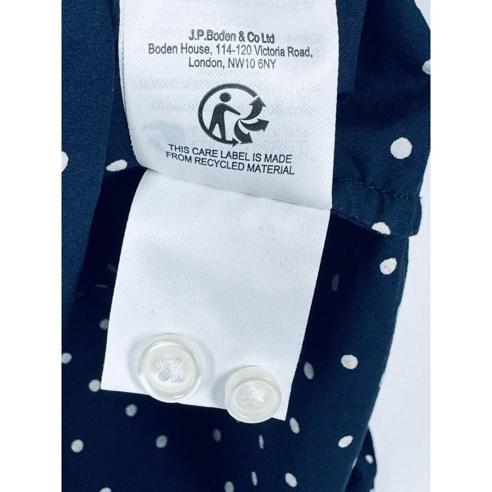 Boden Classic Shirt Women US 16 18R Blue White Polka Dot Cotton Button Up Preppy - Picture 11 of 11